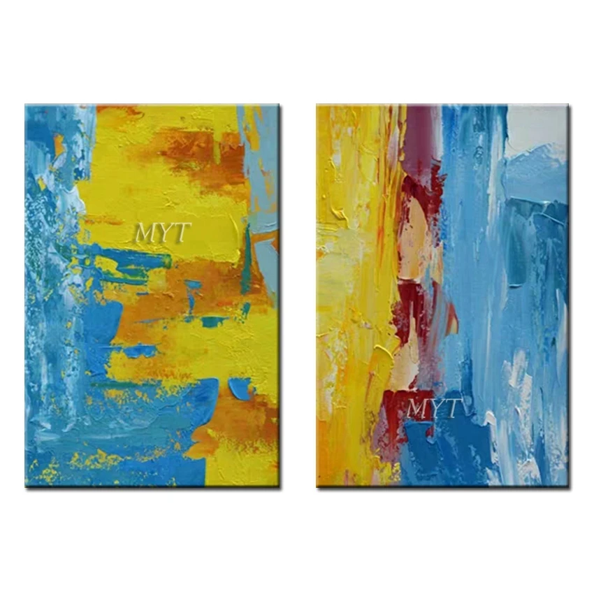 

Желтая и синяя креативная масляная живопись на холсте для гостиной, домашний декор, картина на стену, картины, 100% роспись вручную, без рамки