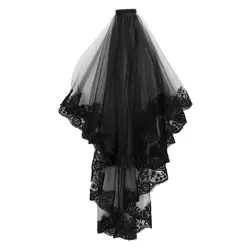 Black Lace Veil with Comb Women Mantilla Costume Cosplay Party Veils Hair Accessory Creative 2 Tier Tulle Sheer Veils Headwear