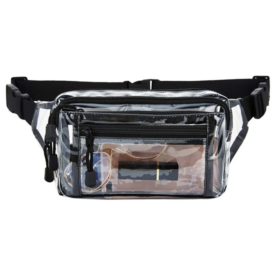 PVC โปร่งใสเอวกระเป๋าผู้หญิง/ชายกลางแจ้งกีฬาเข็มขัดกระเป๋า Clear Fanny Pack Bum กระเป๋าชายหาด