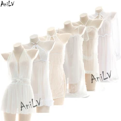 AniLV Women Dream Chiffon Perspective Sexy Nightdress Temptation Nightgown Yarn Dress Erotic Lingerie Uniform Pajamas Costume