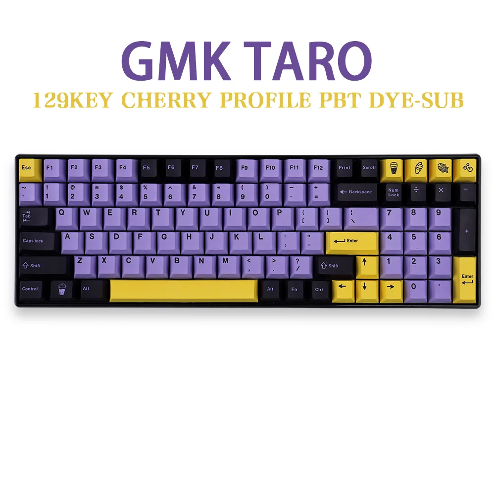 GMK Taro-Juego grande de teclas con tema, teclas PBT Cherry Profile DYE-SUB para teclado mecánico para jugar MX Switch, color morado y amarillo