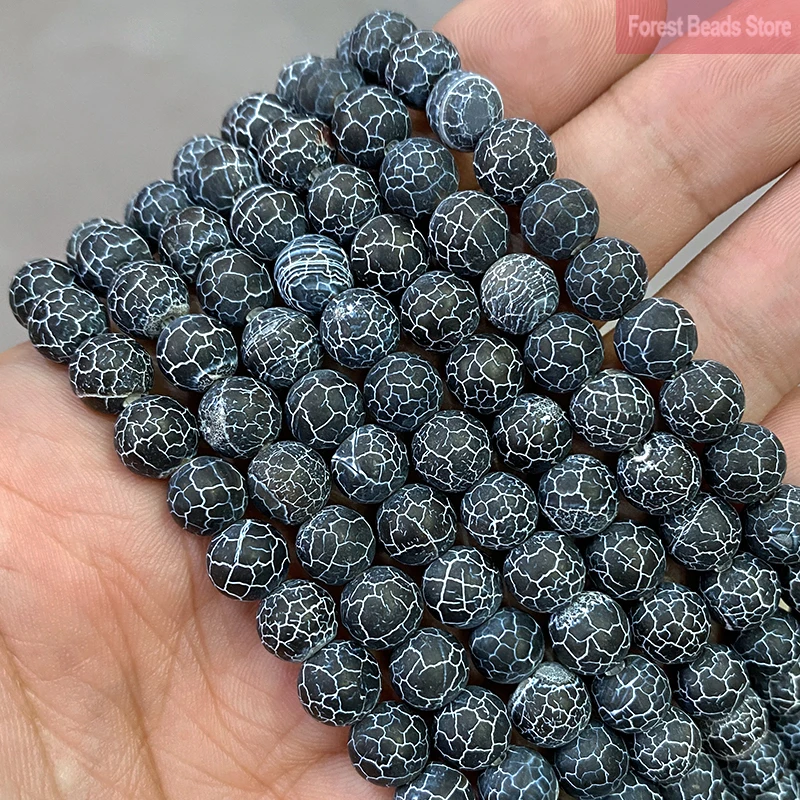 Natural Stone Frost Crab Black Agates Round Loose Beads Diy Bracelet Accessories For Jewelry Making 15\