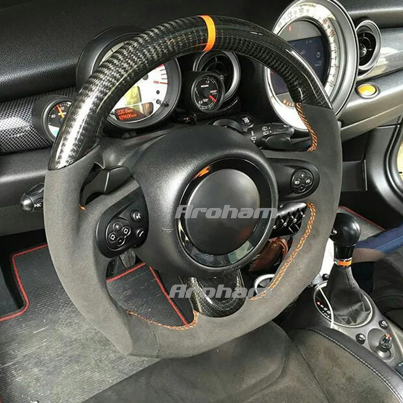 Customized Carbon Fiber Steering Wheel With Leather High Quality Sport Style For Mini Cooper S R55 R56 R58 R57 R60 R61 R59