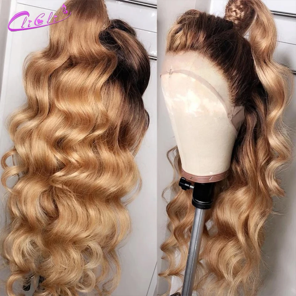 Lace Front Perucas para Mulheres, Ombre Cabelo Humano, Body Wave, Honey Loiro, Glueless, 13x4, Frontal, Body Wave, Pré-Venda, 13x4, 180%,