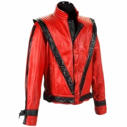 Cosplay Punk Rock Roll Pop Stars Clothing Jean MJ Michael Style Jacket in Red PU Leather