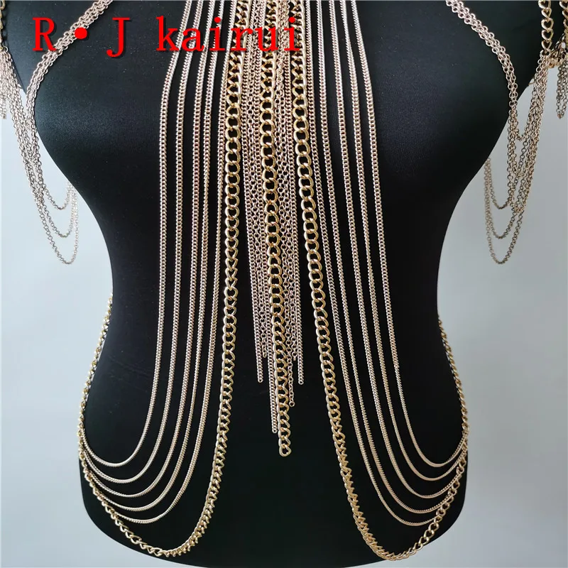 New Fashion B668 Women Punk Gold Colour Chains Jewelry Unique Design Neck Body Shoulder Chains Jewelry Top Costume Jewelry