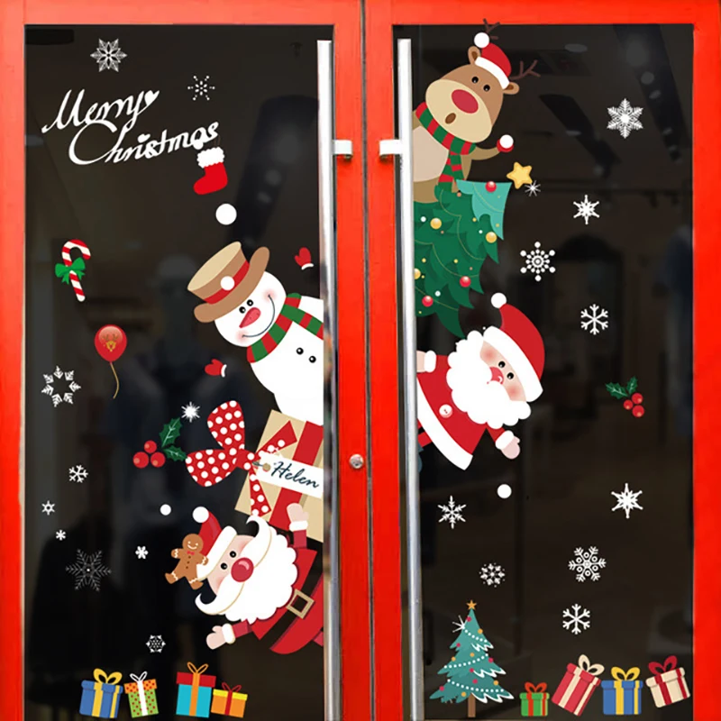 Pegatinas de ventana y pared para el hogar, calcomanías de Papá Noel, adornos de Navidad, decoración de Año Nuevo, pegatina de vidrio, 2025