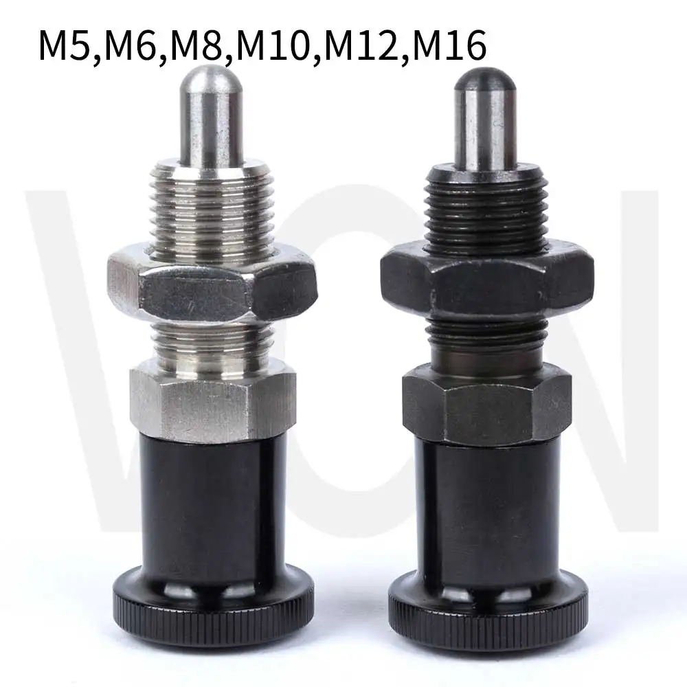 Émbolo de índice, pernos de resorte, perilla de aluminio, pasador de acero inoxidable, tipo de retorno, rosca fina M8 M10 M12 M16, rosca larga VCN212