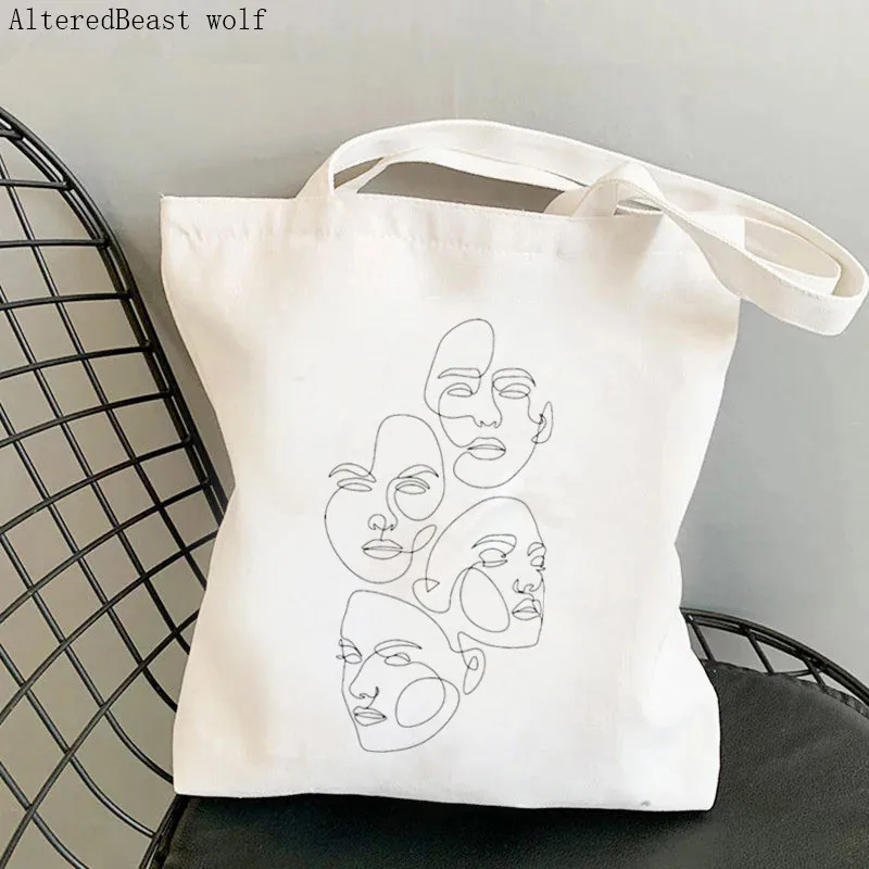 Women Shopper bag face with butterfly line Kawaii Bag Harajuku Shopping Canvas Shopper Bag girl handbag Tote Shoulder Lady Bag