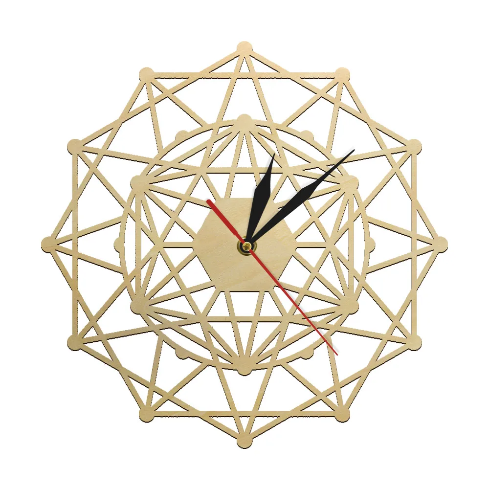 Kaleidoscope Decorative Wall Clock Geometric Wooden Clock Silent Movement Farmhouse Style Rustic Wall Decor Housewarming Gift