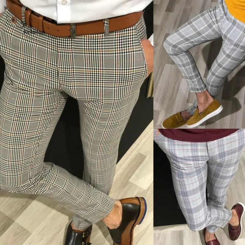 

Men Office Business Formal Long Pants Male New Three Styles Checked Pattern Casual Pencil Pants