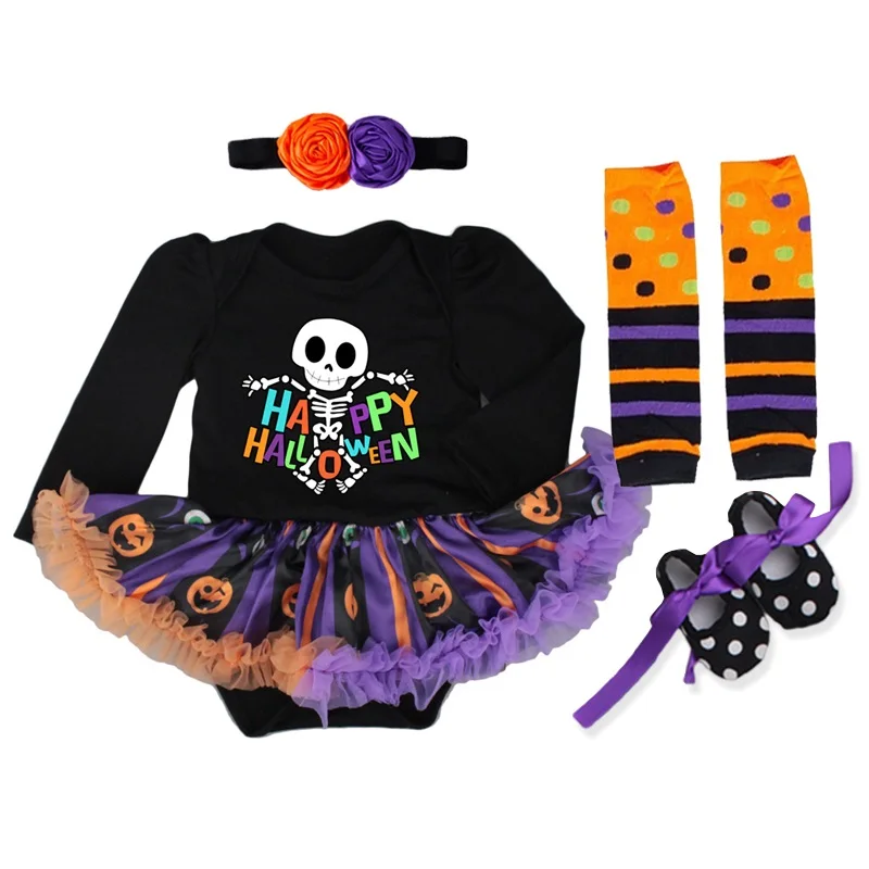 Pumpkin Baby Halloween Costumes Infant Party Dress Headband Vestido Bebe Skull Ghost Kid Halloween Outfits Toddler Girl Clothing