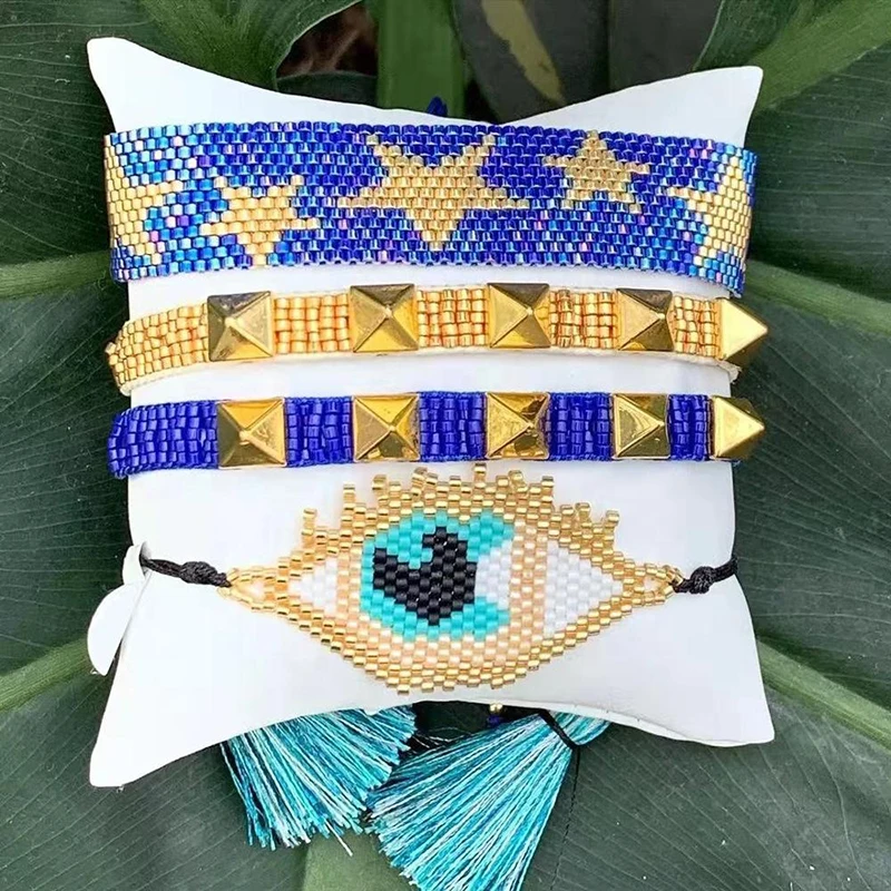 

BLUESTAR MIYUKI Bead Bracelet For Women Turkish Eye Pulseras Mujer Moda Star Tassel Jewelry Handmade Woven Loom