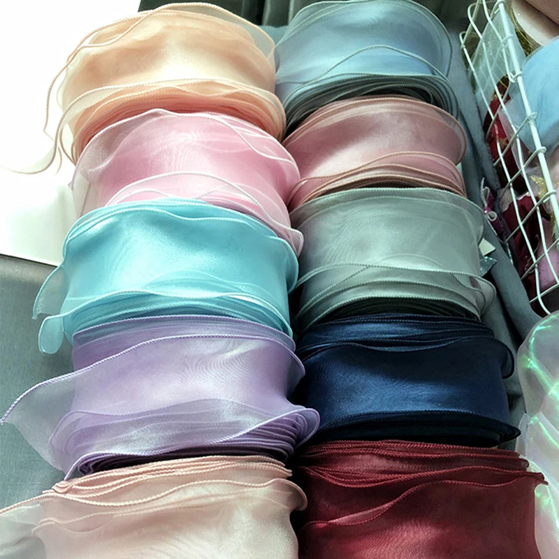 5M Plain Fishtail Yarn Ribbon Bouquet Packaging Material Flower Baking Lace Ribbon Wave Chiffon Yarn Gift Strap