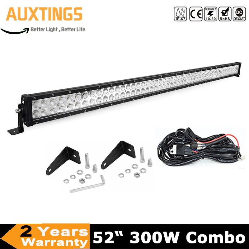 

300W 52" inch LED Light Bar Spot Flood Combo Straight Off Road For SUV 4WD UTE ATV LED Universal Car 4WD UAZ Motor