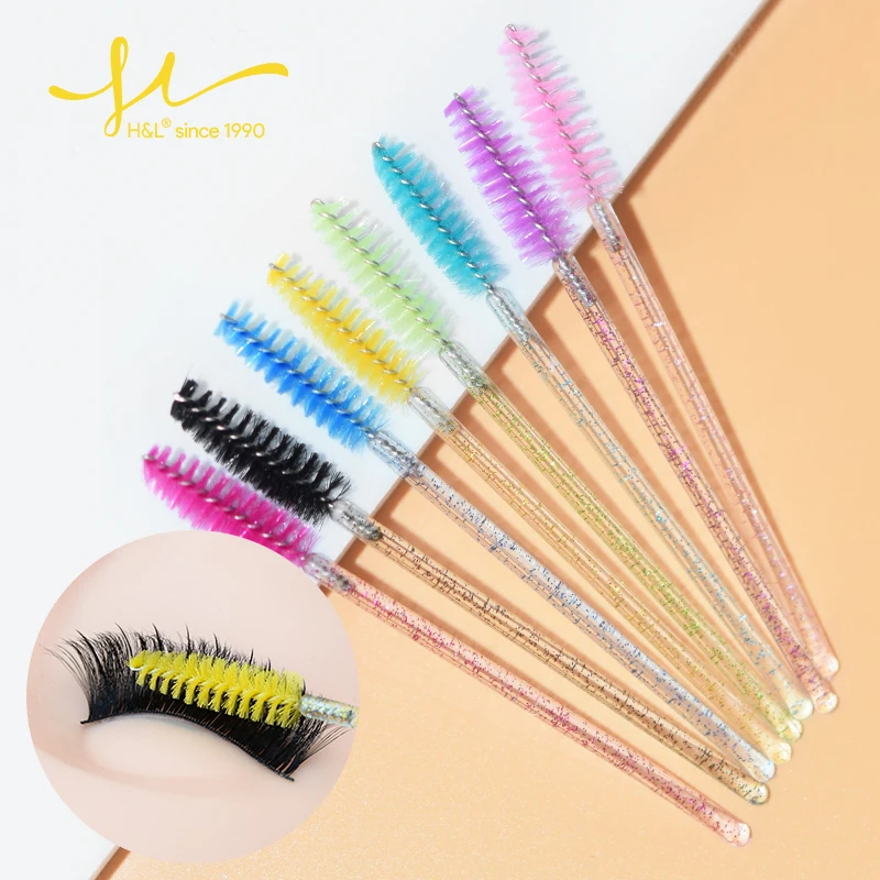 H&L SINCE 1990 50Pcs Disposable Crystal Eyelashes Extension Makeup Brush Mascara Wand Eye Lashes Cosmetic Brush Set Makeup Tool