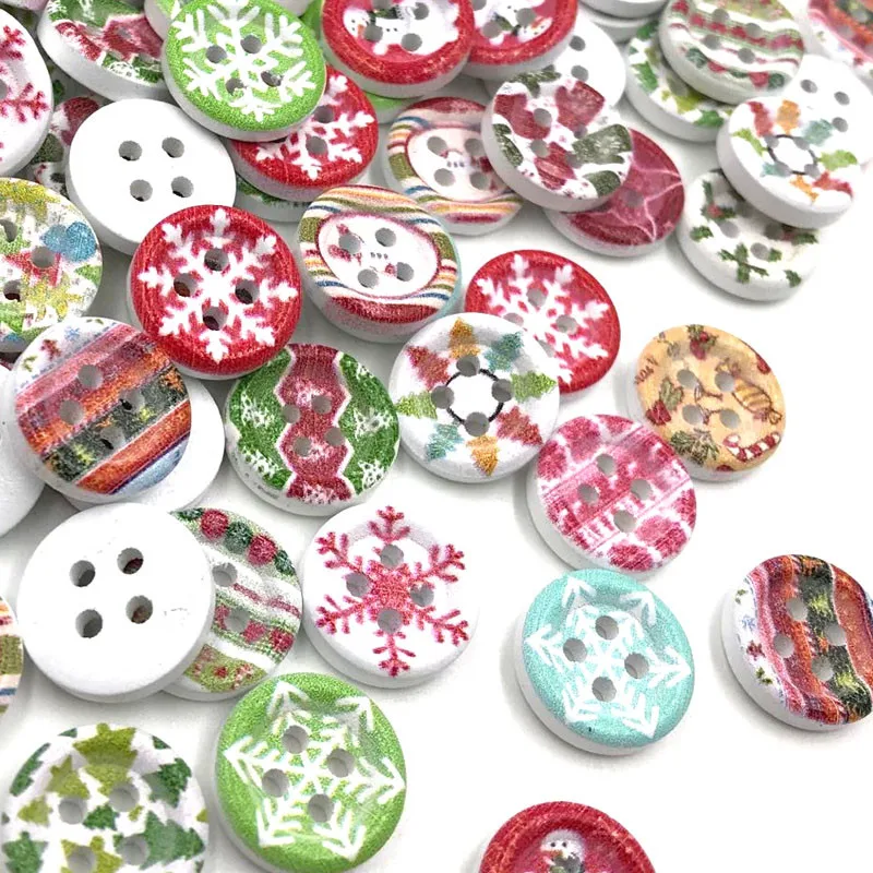 50pcs 15mm Assorted Christmas Wooden Button Lot Craft Card Embellish WB424