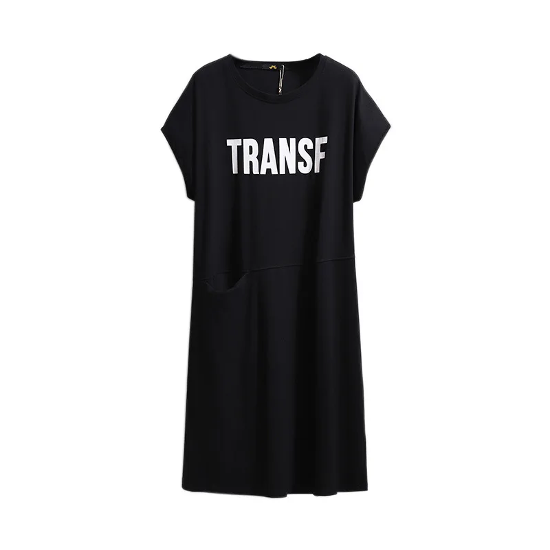 Robe T-shirt mi-longue à manches courtes pour femmes, grande taille, en coton, ample, noir, 3xl, 4xl, 5xl, 6xl, 7xl, nouvelle collection été 2021