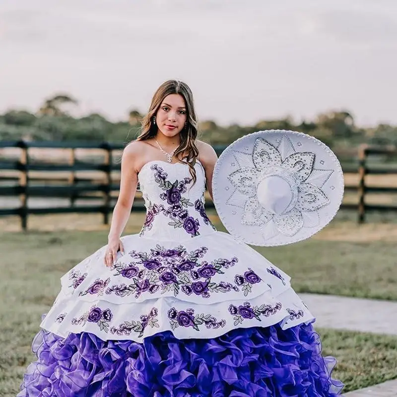 Pérolas roxo quinceanera vestidos de renda-up voltar apliques inchado saia doce 16 vestido longo vestido de baile vestidos de baile de 15 años