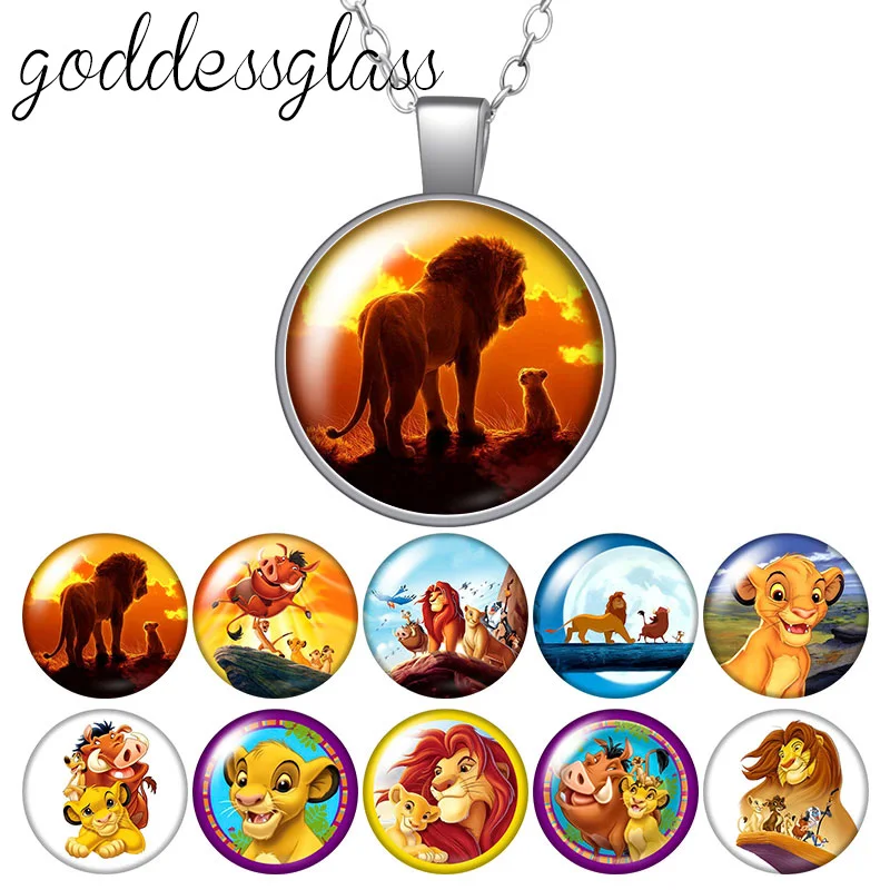 Movie Lion King Family King of the forest Round Glass glass cabochon silver plated/Crystal pendant necklace jewelry for Gift