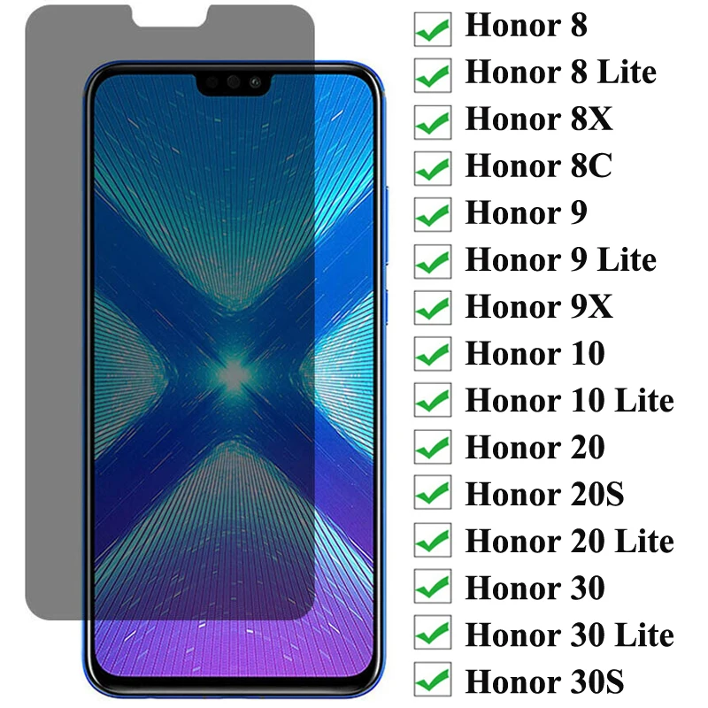 Защитное стекло для экрана Honor 8X, 8C, 8Lite, Honor 9, 10, 20, 30 Lite, закаленное, для Honor 9X, 20S, 30S