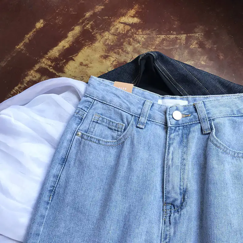 Jeans Wanita Celana Panjang Kaki Lebar Wanita Solid Pinggang Tinggi Kasual Bergaya Longgar 5XL Fashion Gaya Korea Chic Streetwear Semua Cocok