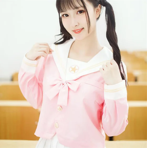 Fantasia escolar japonesa jk, uniforme de anime e gravata borboleta, em oferta, para meninas, cosplay de marinheiro, rosa