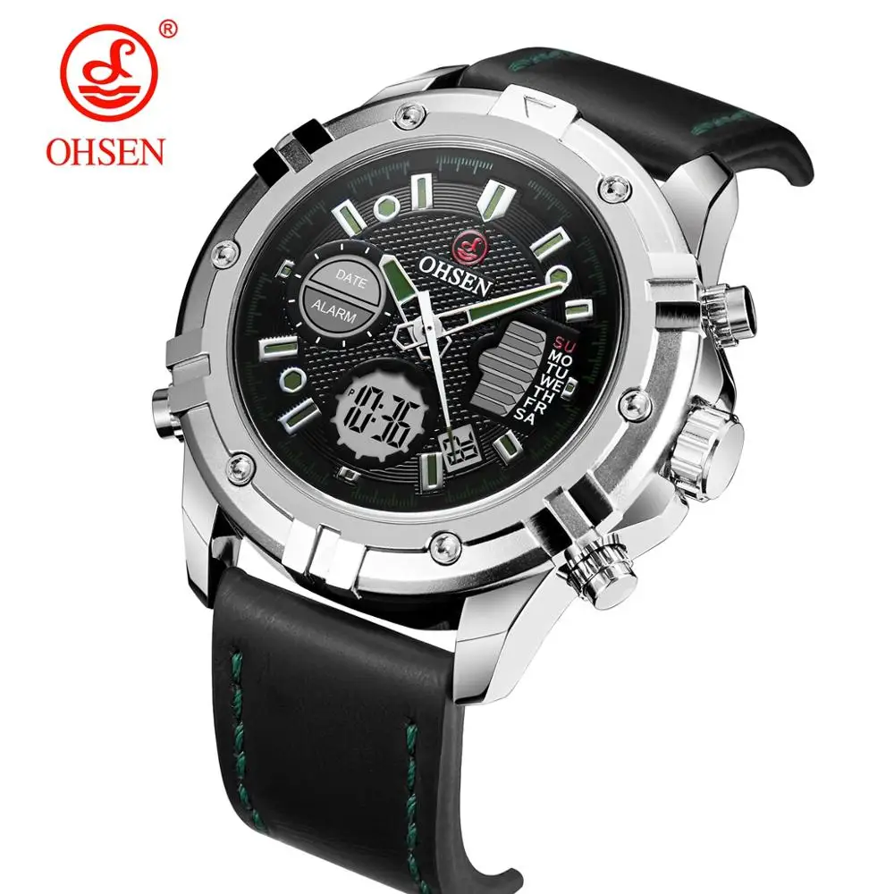 Luxury Digital Quartz Men Business watch Waterproof Military Multi-function Man\'s Wristwatch Leather strap relogio masculino