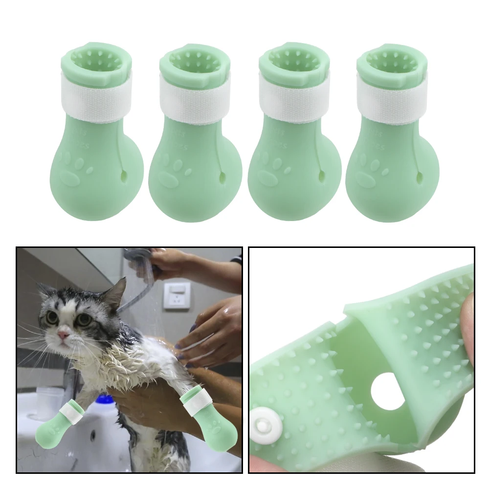 Paw Protector Boots Shoes Pet Cat Feet Set Cut Nails Bath Anti-Scratch Bite Washing