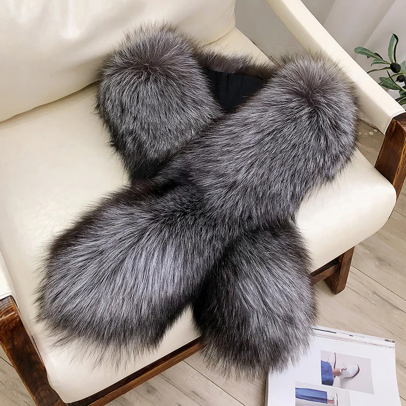 Fox Fur Scarf Luxury Genuine Big Fur Collar Whole Skin Solid Scarves With  Women's Neck Warm Natural Fox Fur Shawl