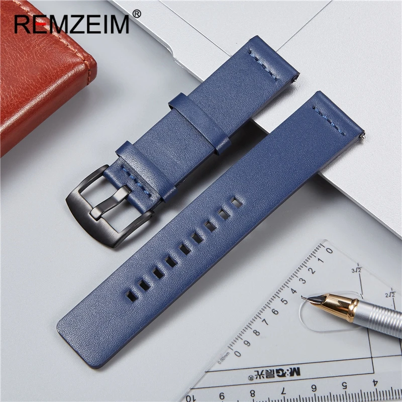 REMZEIM Genuine Leather 22mm 20mm Leather Watchband For Samsung Galaxy Watch 46mm 42mm Active 2 40mm 44mm Band Gear S3 S2 Strap