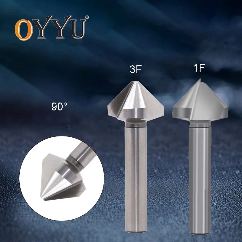 

Oyu 90 градусов Зенковка фаски 1 3 флейта металла фреза инструменты Круглый хвостовик 6,3 8,3 10,4 12,4 16,5 20,5 25 30 мм