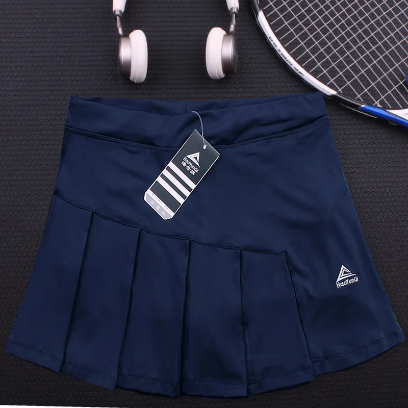 Women\'s sports tennis skirt, breathable double-layer running pleated skirt,Contrast color badminton short skirt with pockets