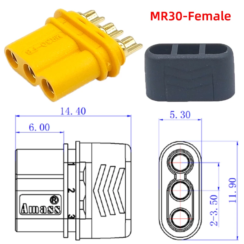 Amass Connector 3Pin Male and Female To Plug-in Terminal UAV Motor Controller Cable Connector MR30-FB