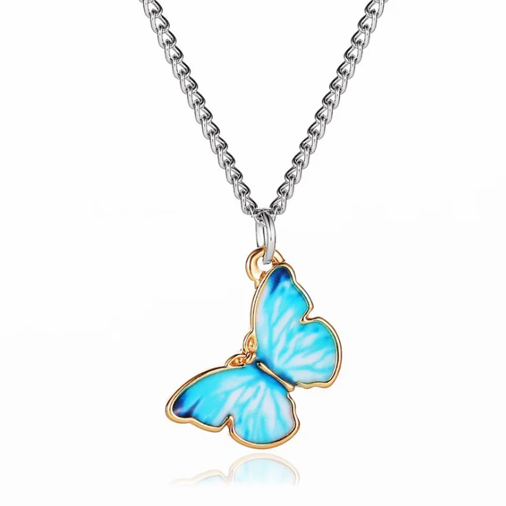 2020 Korean Fashion New Style Wild Simple Personality Color Painting Butterfly Necklace Women Wholesale Girls Pendant