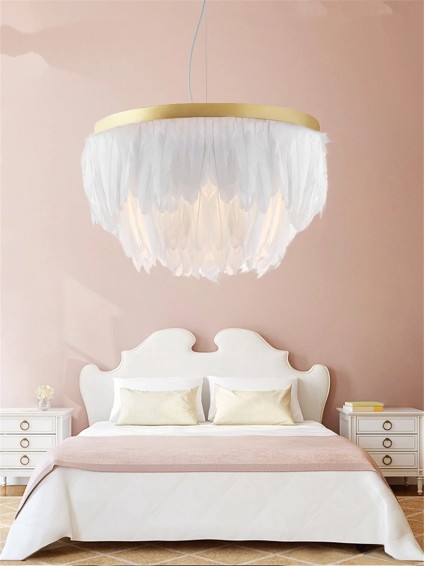 Nordic Swan Feather Pendant Lights Bedroom Living Room Modern Warm Romantic Double Lamps Wedding Room Hanging Lights Fixtures