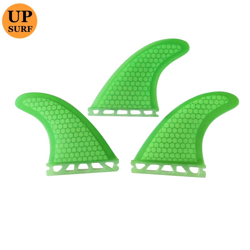 Tri fin set Single Tabs M/L fins surfboard fins green surf fins Honeycomb Fiberglass upsurf logo