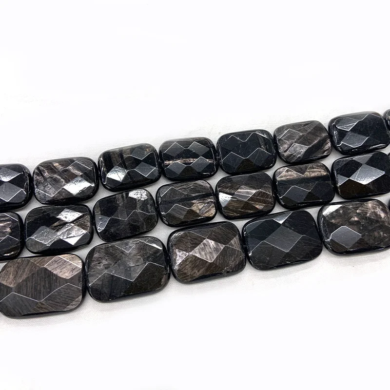 Natural Black Hypersthene Stone Beads 15'' Faceted Rectangle DIY Loose Beads For Jewelry Making Beads Women Men Necklace CAB