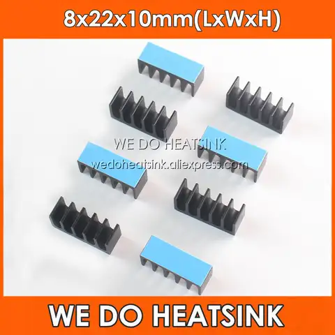 WE DO HEATSINK 8x22x10mm Aluminum Black Anodized Heatsink Radiator Cooling Cooler for Raspberry Pi Electronic Chip IC With Therm