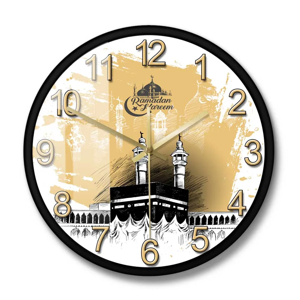 Mecca Holy Kaaba Modern Design Silent Wall Clock Saudi Arabia Ramadan Kareem Mosque Minimalist Wall Art Home Decor Clock Watch