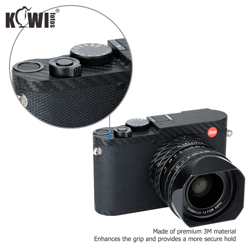 KIWIFOTOS Chống Trầy Xước Bao Da Máy Ảnh Sợi Carbon Phim Bộ Da Cho Leica Q2 3M Kèm Miếng Dán Dự Phòng máy Ảnh Phim Bảo Vệ