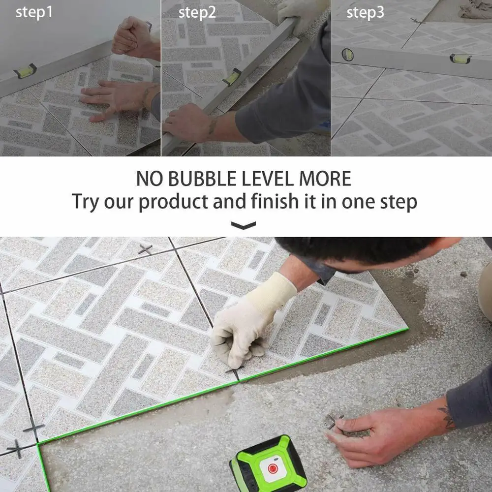 Imagem -04 - Huepar-nível a Laser para Instalação de Piso com Modo de Comutação de Linha para Alinhamento de Pisos e Azulejos Feixe Verde com Bateria de Lítio