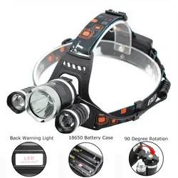 10000 Lumens 3 LED Headlamp Forehead Flashlight Head Torch Light Rechargeable Headlight by 18650 Battery For Camping Fishing