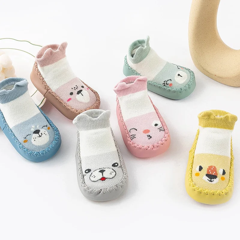 Lawadka Newborn Baby Socks With Rubber Soles Cotton Cartoon Infant Girls Boys Shoes Four Seasons Toddler Anti Slip Sole Sock