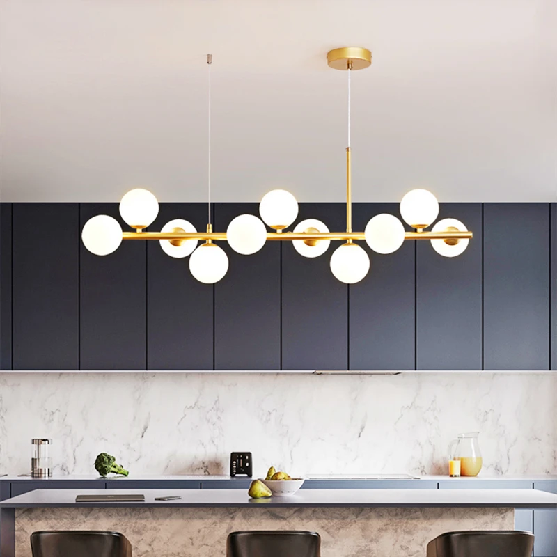 Nordic Modern LED Pendant Light, Gold Light, Bola De Vidro, 11 Cabeças, Pendurado Lâmpada para Cozinha, Sala De Jantar, Suspensão Luminária Design