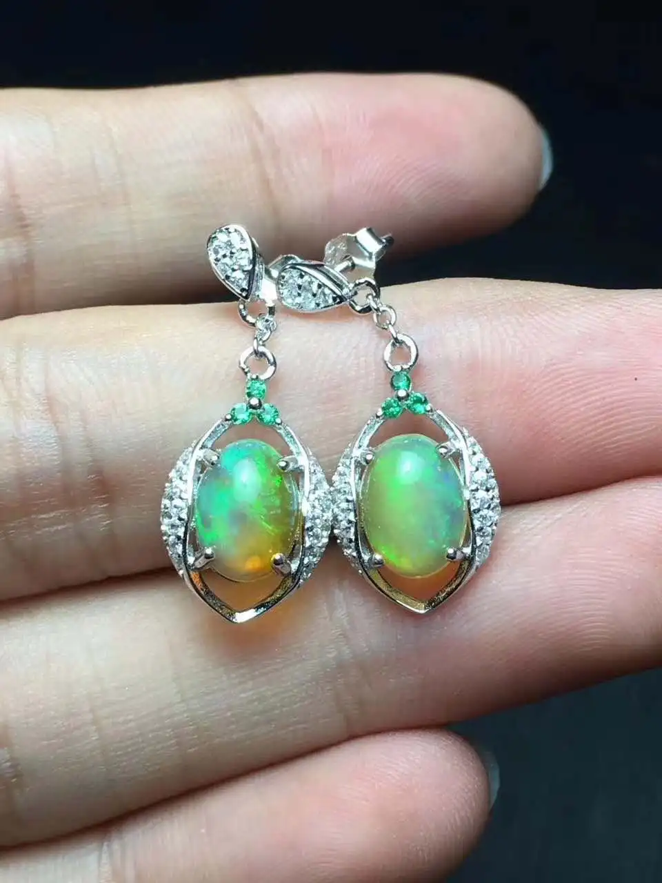 

Natural Real OPal Earrings S925 Sterling Silver Fine Elegant Jewelry for Women Wedding Earring