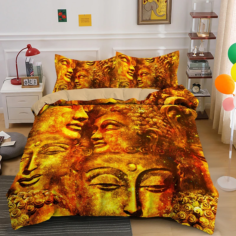 Smile Buddha King Queen Bedding Set 2/3 Pcs Duvet Cover With Zipper Closure Sing Double Twin Size Drop Shipping