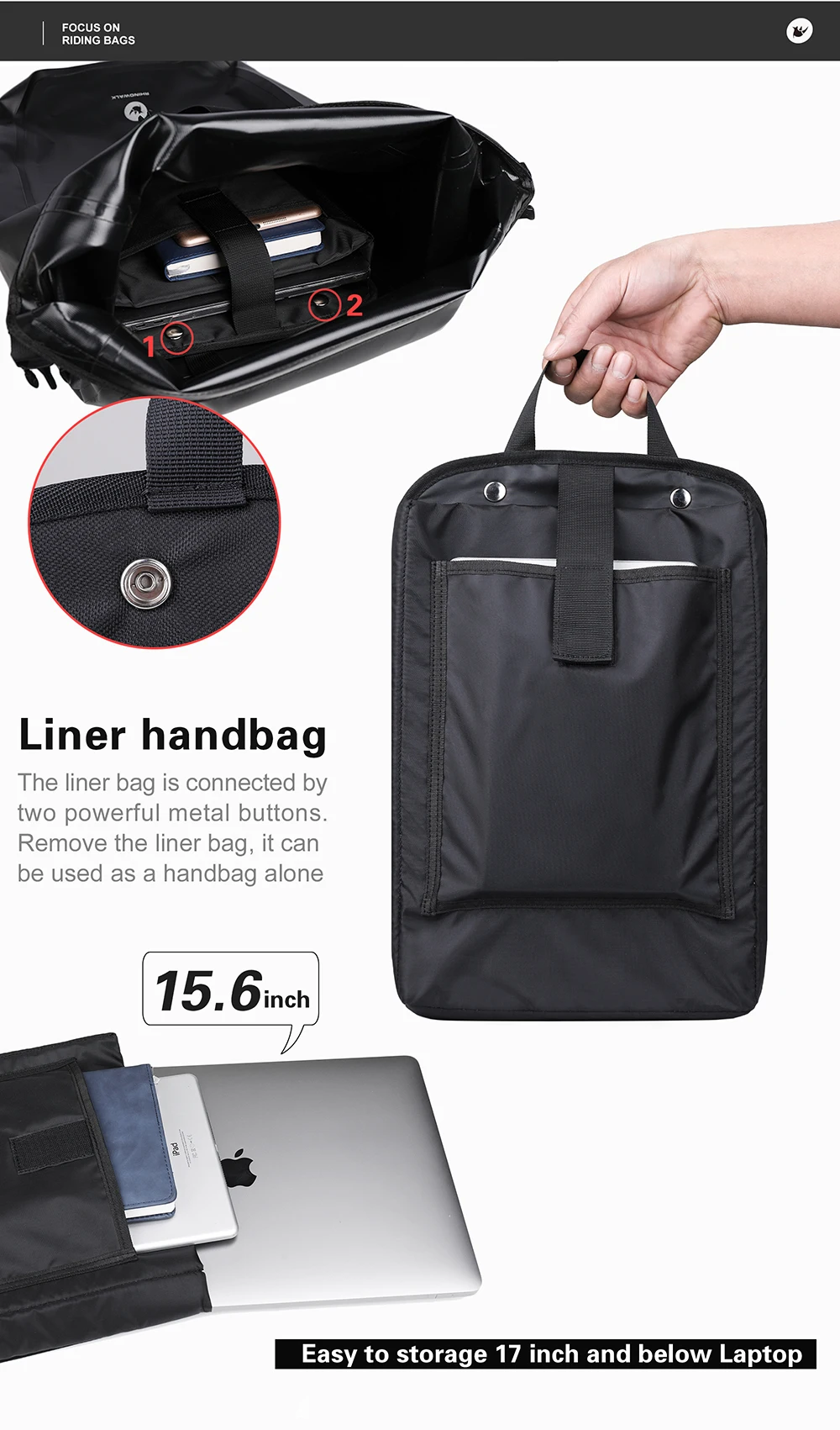Rhino walk Bike Packt asche wasserdicht 27l Fahrrad Side Pack multifunktion ale Rücksitz Radfahren Travelling Storage Bikepacking – Detail 9