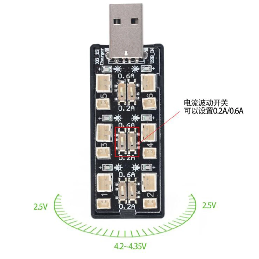 6-канальный USB-адаптер для зарядки аккумуляторов LiHv Lipo, 3,7-3,8 в, 1S, 5 В, 2 А