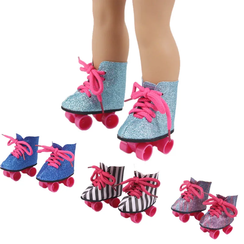 Doll 10 Styles Roller Skate Shoes Fit 18 Inch American&43 Cm Baby New Born Doll Color Boots Generation Christmas Girl`s Gift Toy